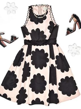 kate spade Pink & Black Scalloped Floral Fit-and-Flare Dress